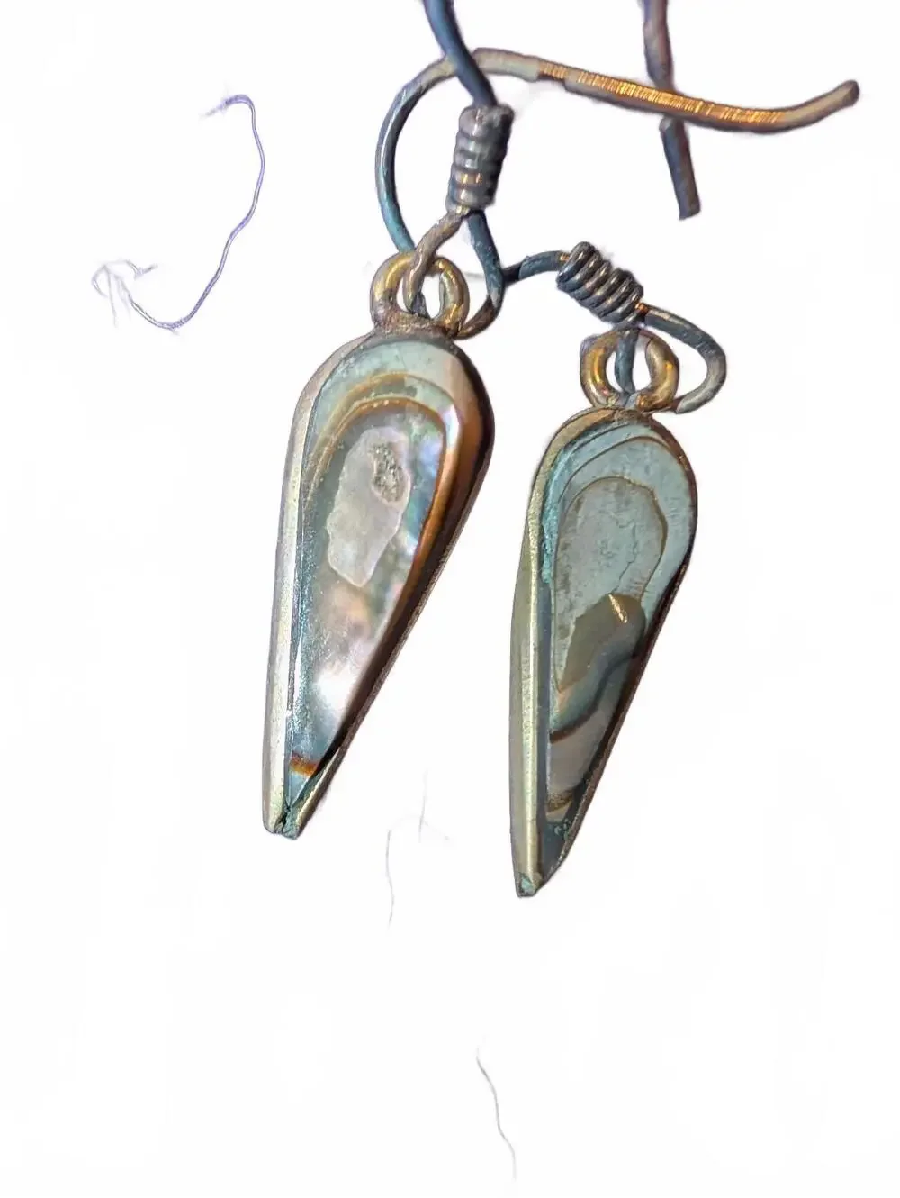 Vintage Teardrop alpaca Mexican Abalone Shell Earrings with Metal Hooks